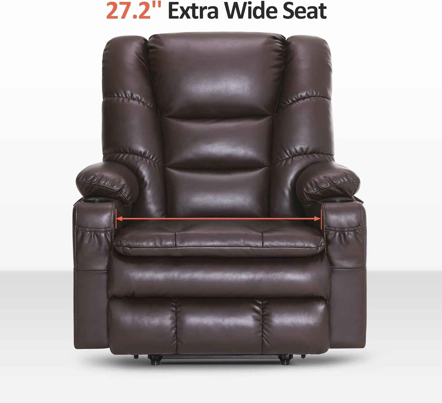 Dual Motor Power Lift Recliner Chair with Massage and Dual Heating, Adjustable Headrest for Big and Tall Elderly People, Faux Leather R7635 (Dark Brown, Large-Wide)-3