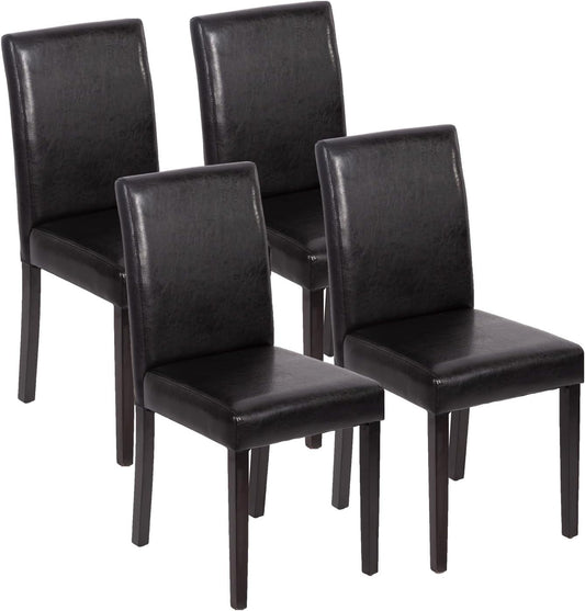 Dining Chairs Set of 4,Dining Room Chairs,Side PU Cushion Chairs with Waterproof Surface and Wood Legs,For Kitchen Restaurant and Living Room,Leather Black-0
