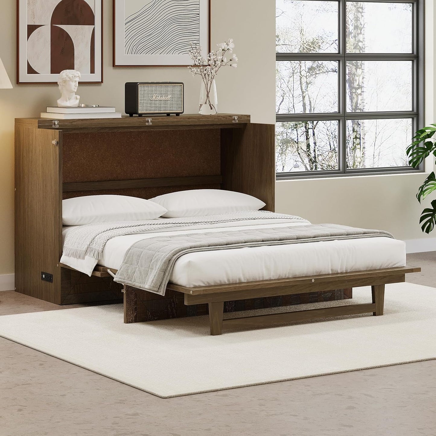 Farmhouse Full Size Murphy Bed with Charging Station-3