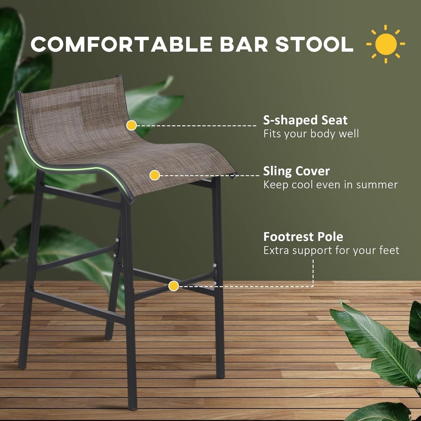3 Piece Bar Height Outdoor Bistro Set for 2, round Patio Pub Table 2 Bar Chairs with Comfortable Design & Strong Build, Tan-2