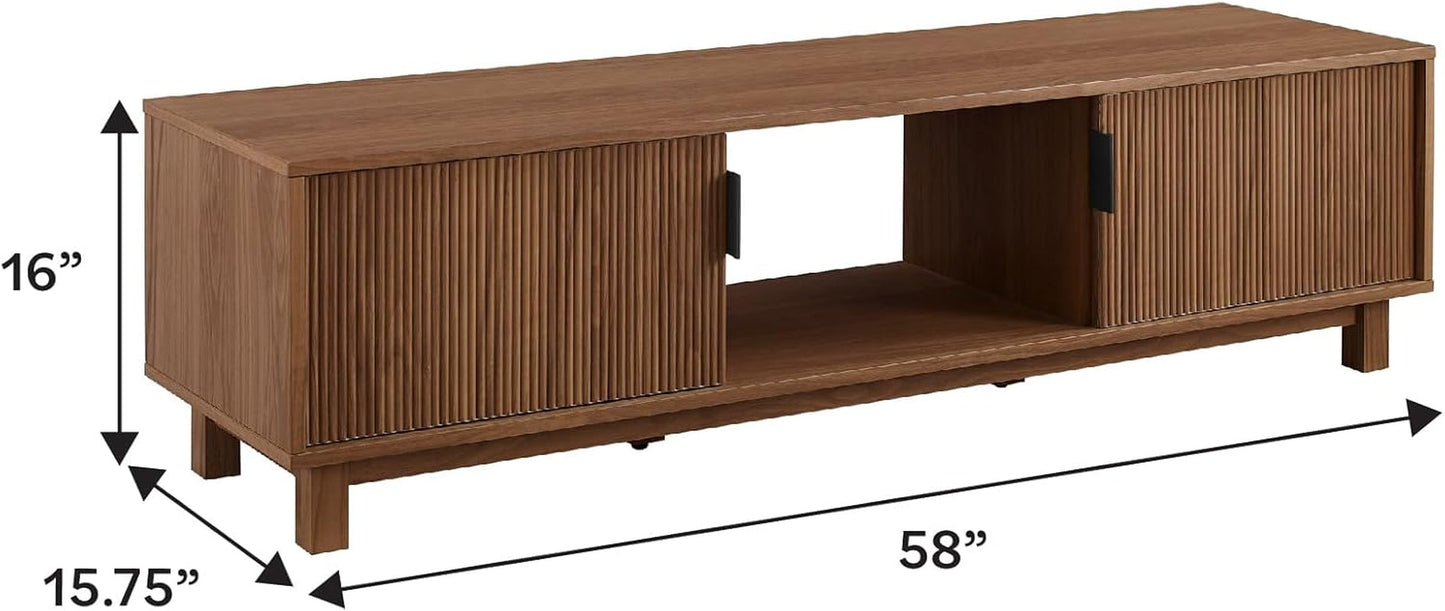 Walton Modern Fluted-Door Low TV Stand for Tvs up to 65 Inches, 58 Inch, Mocha-2