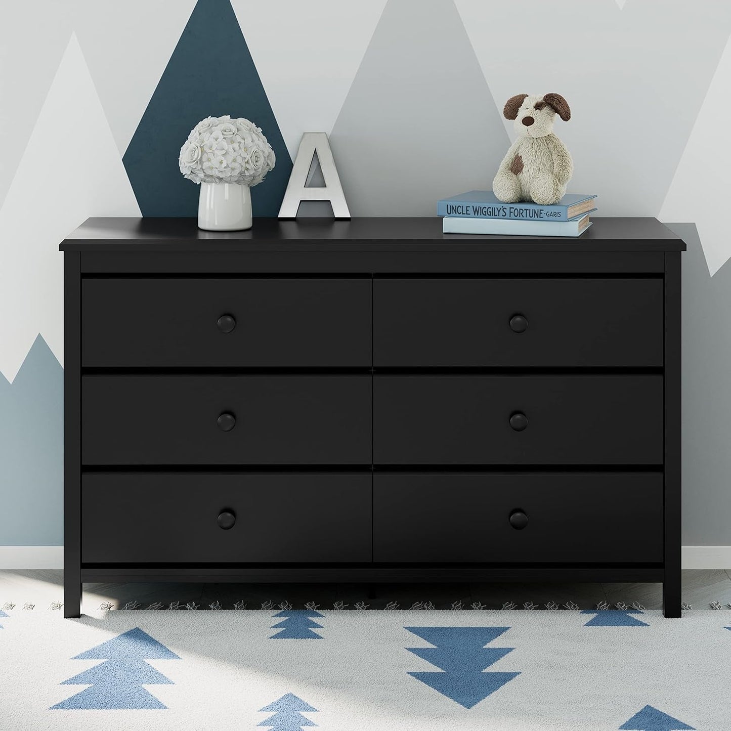 Alpine 6 Drawer Double Dresser (Black) – GREENGUARD Gold Certified, Dresser for Nursery, 6 Drawer Dresser, Kids Dresser, Nursery Dresser Drawer Organizer, Chest of Drawers-1