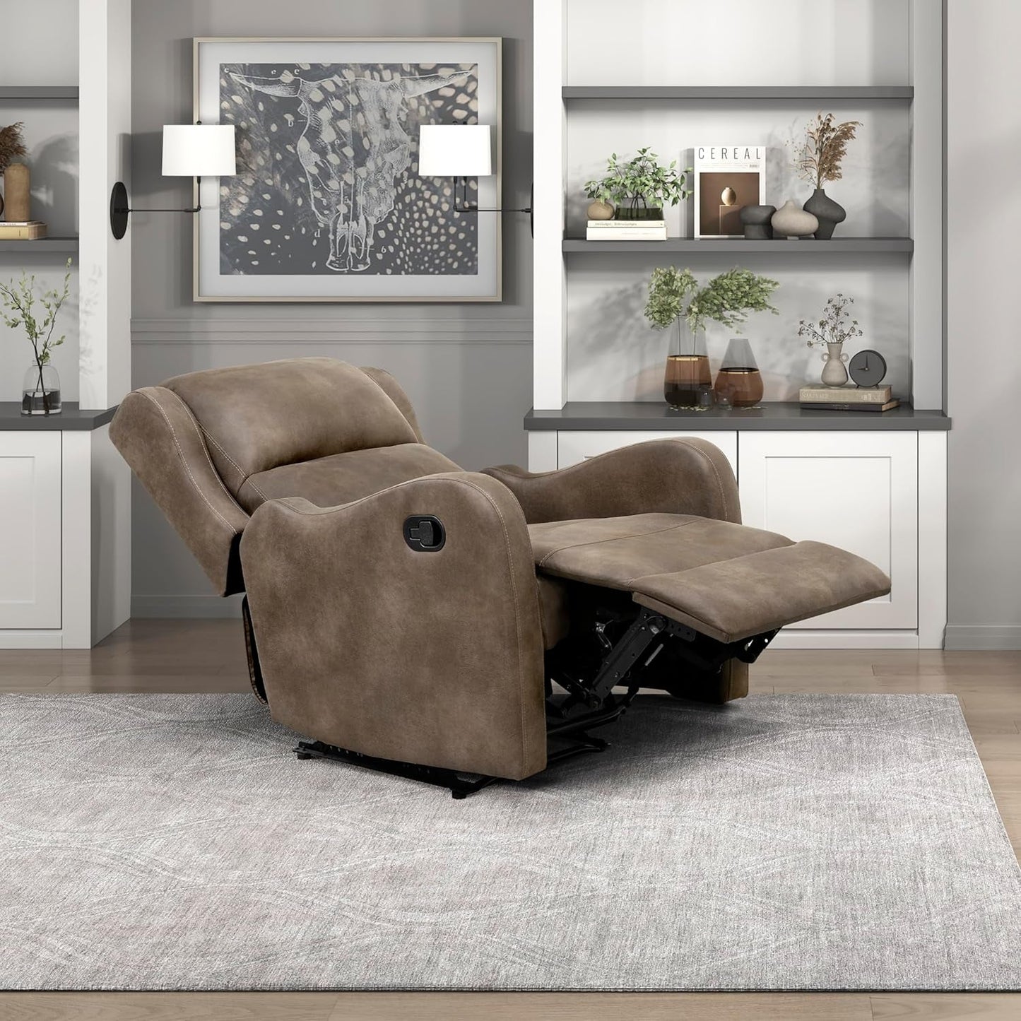 Recliner Chair Living Room Reclining Sofa Chair, Home Theater Seating Modern Recliner, Manual Recliner Sofa Chair for Living Room/Office/Apartment, Wall Hugger Recliner, Brown-0