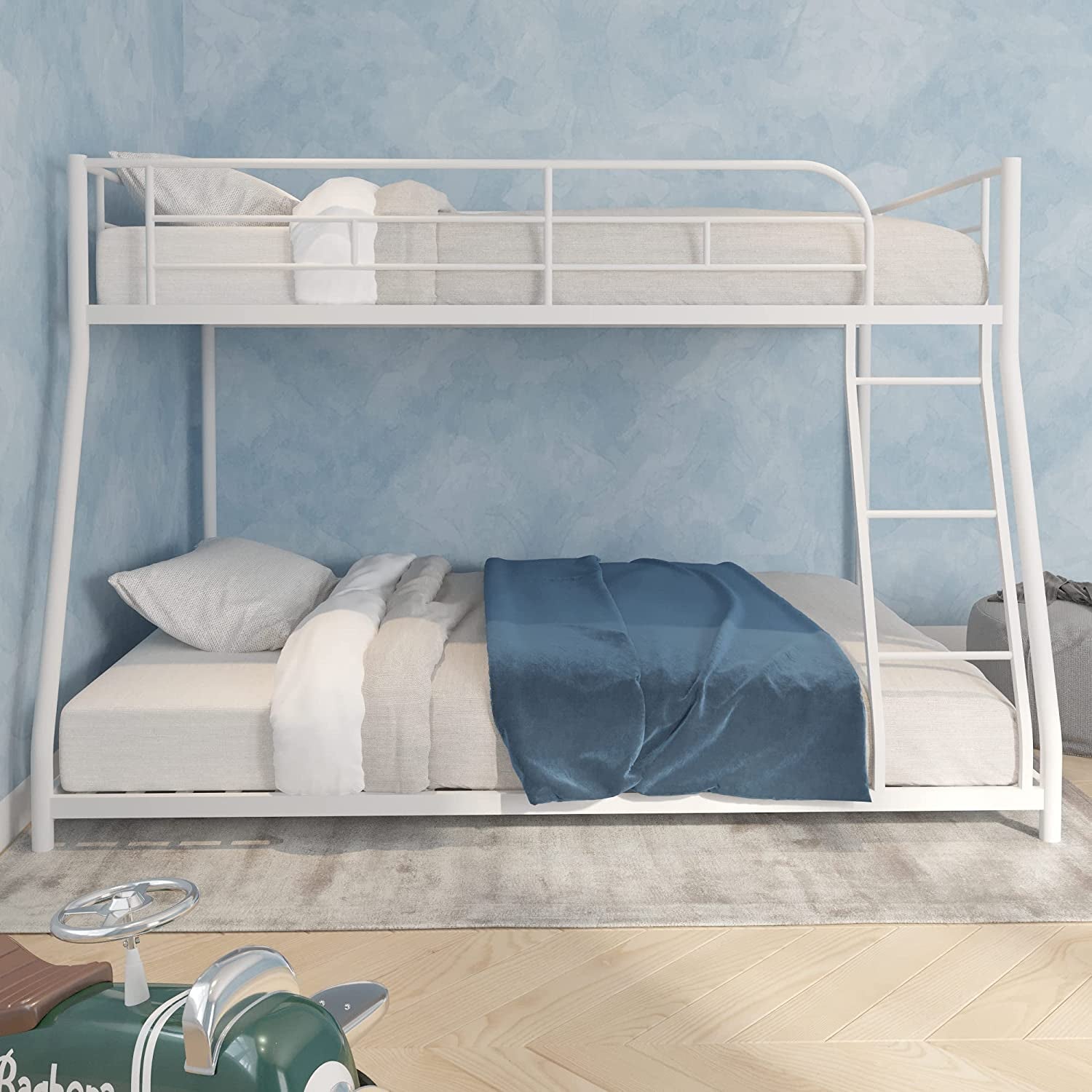 Twin over Full Metal Bunk Bed with Flat Ladder and Guardrail-0