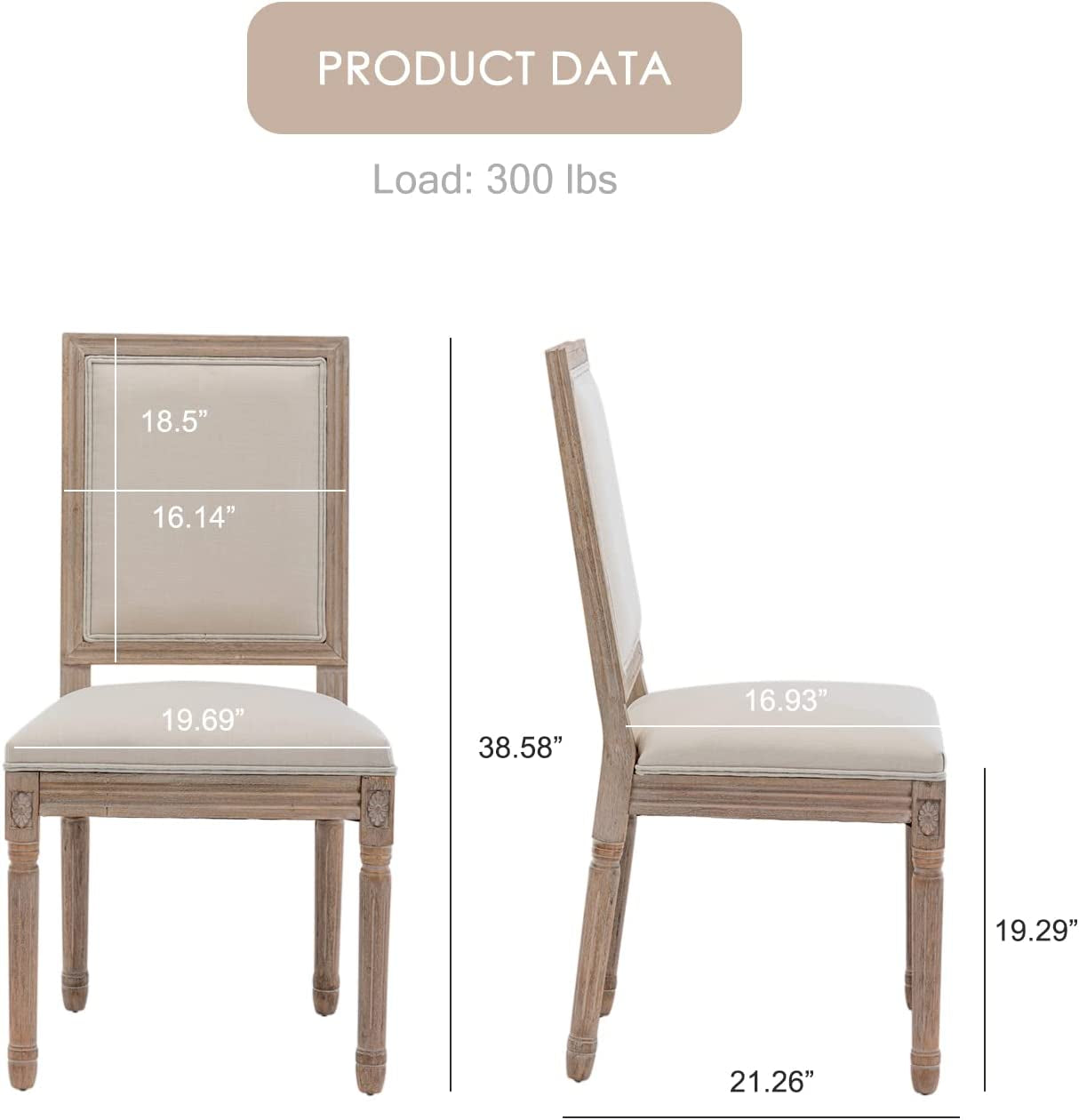 Set of 6 French Country Square Back Upholstered Dining Chairs-3