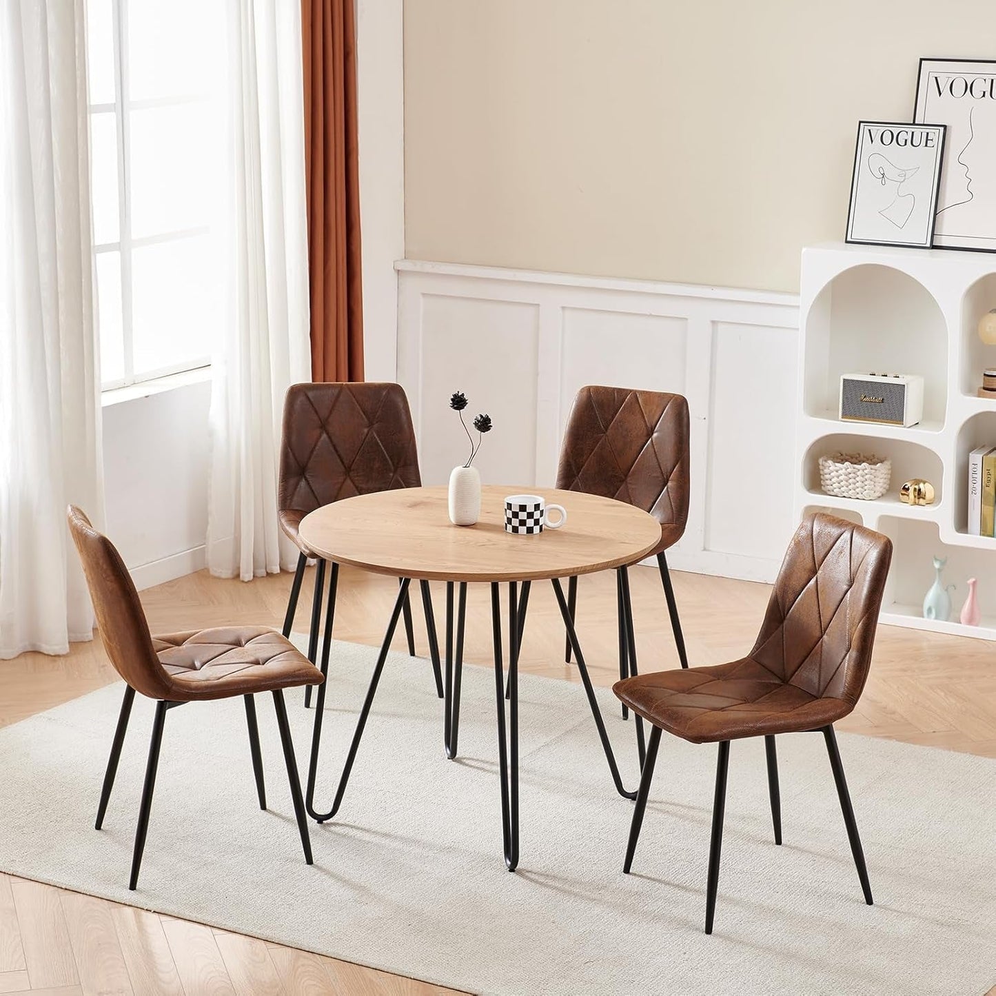 4 Set of Dining Chairs, Metal Frame Dining Chair for Kitchen Room,Technology Cloth Seat Chair for Living Room, Bedroom(Brown)-3