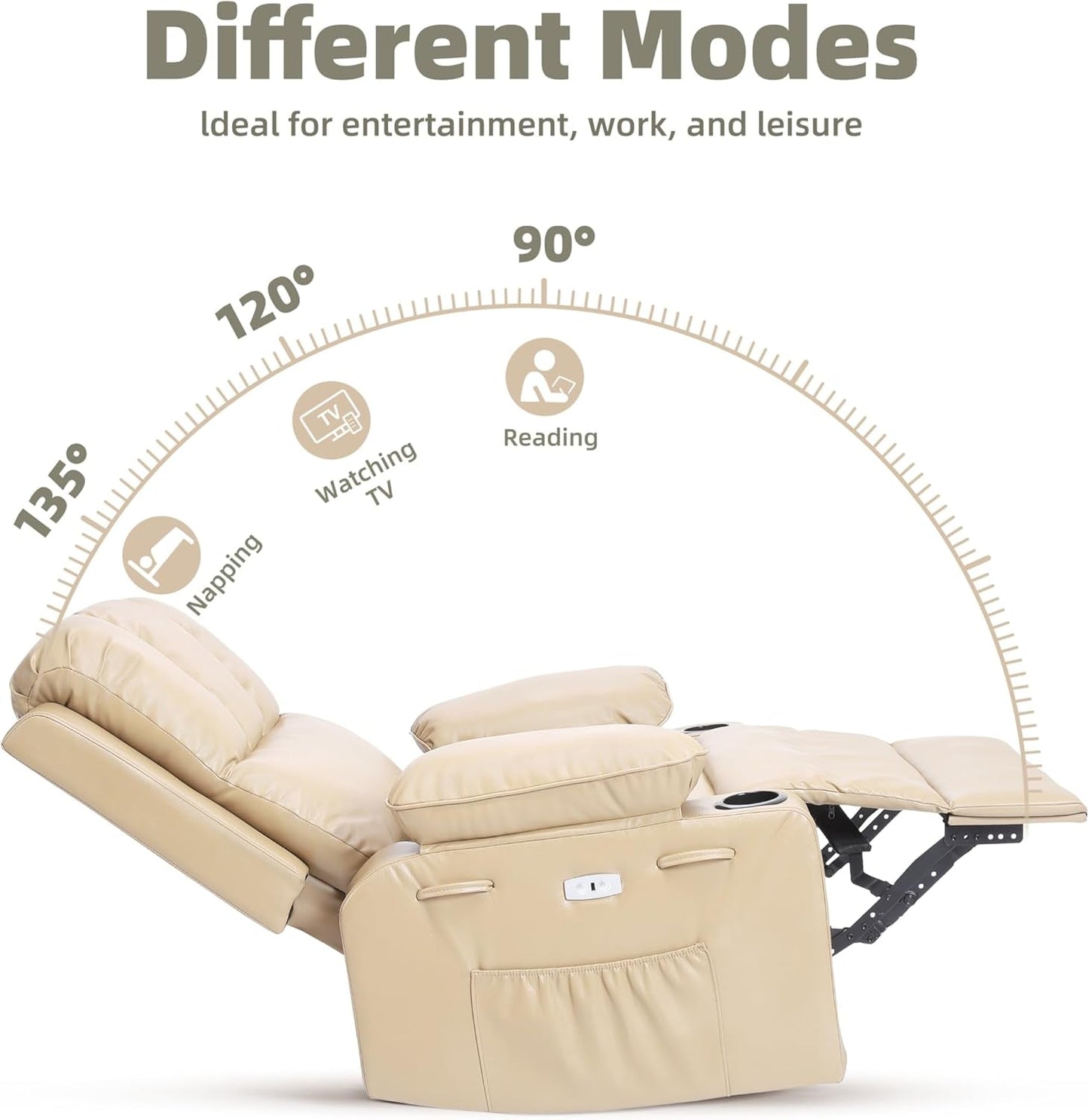 Oversized Electric Recliner Chair - 360° Rocker Swivel Recliner with Heat and Massage, PU Leather Large Recliner for Adults, Comfortable Lazy with 1.5X Sponge Filling for Living Room-4