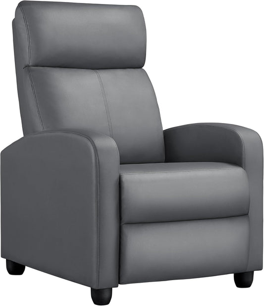Recliner Chair PU Leather Recliner Sofa Home Theater Seating with Lumbar Support Overstuffed High-Density Sponge Push Silver Gray Recliners-0