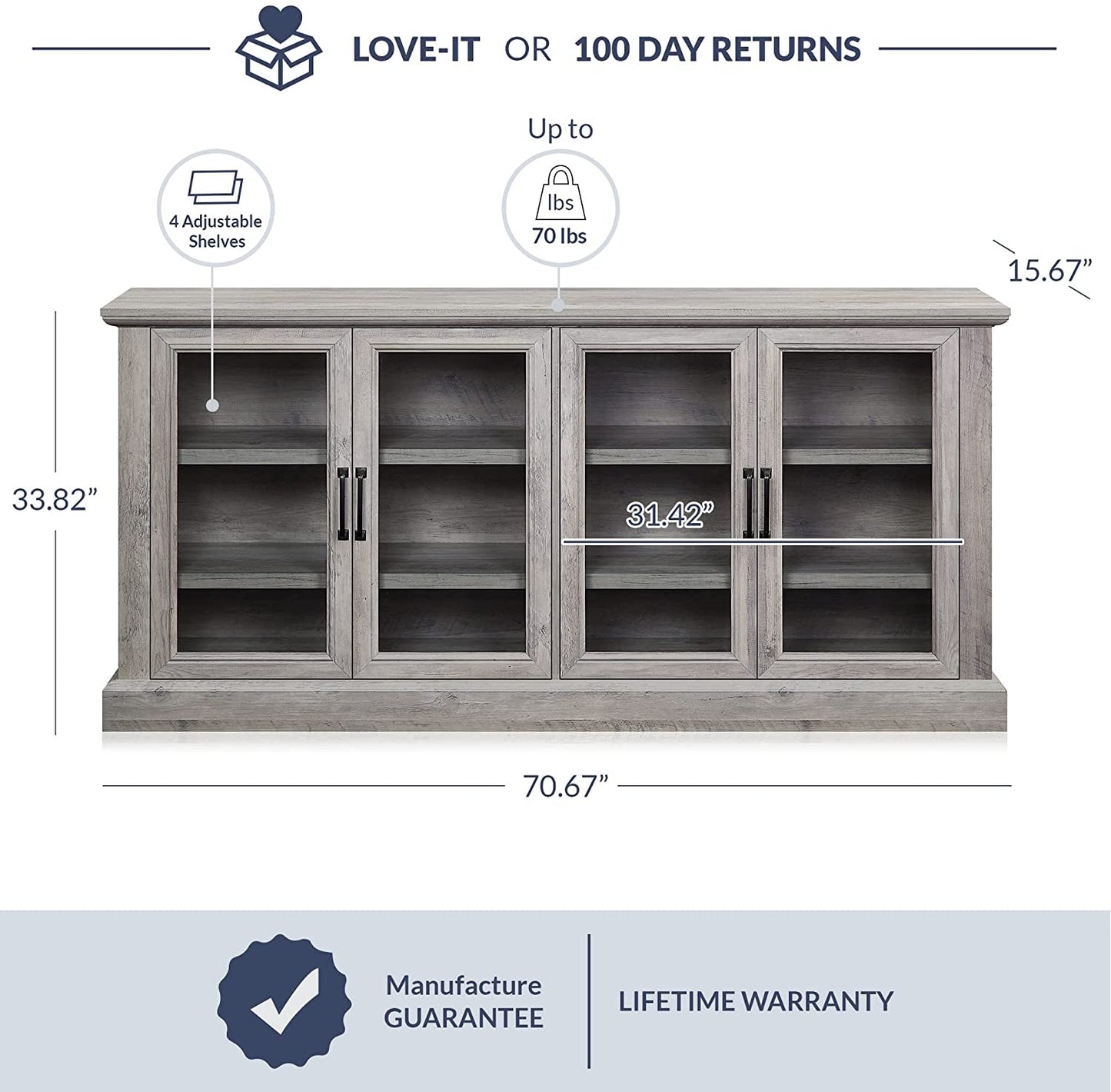 Gray Wash Sideboard with Glass Display Cabinet-2