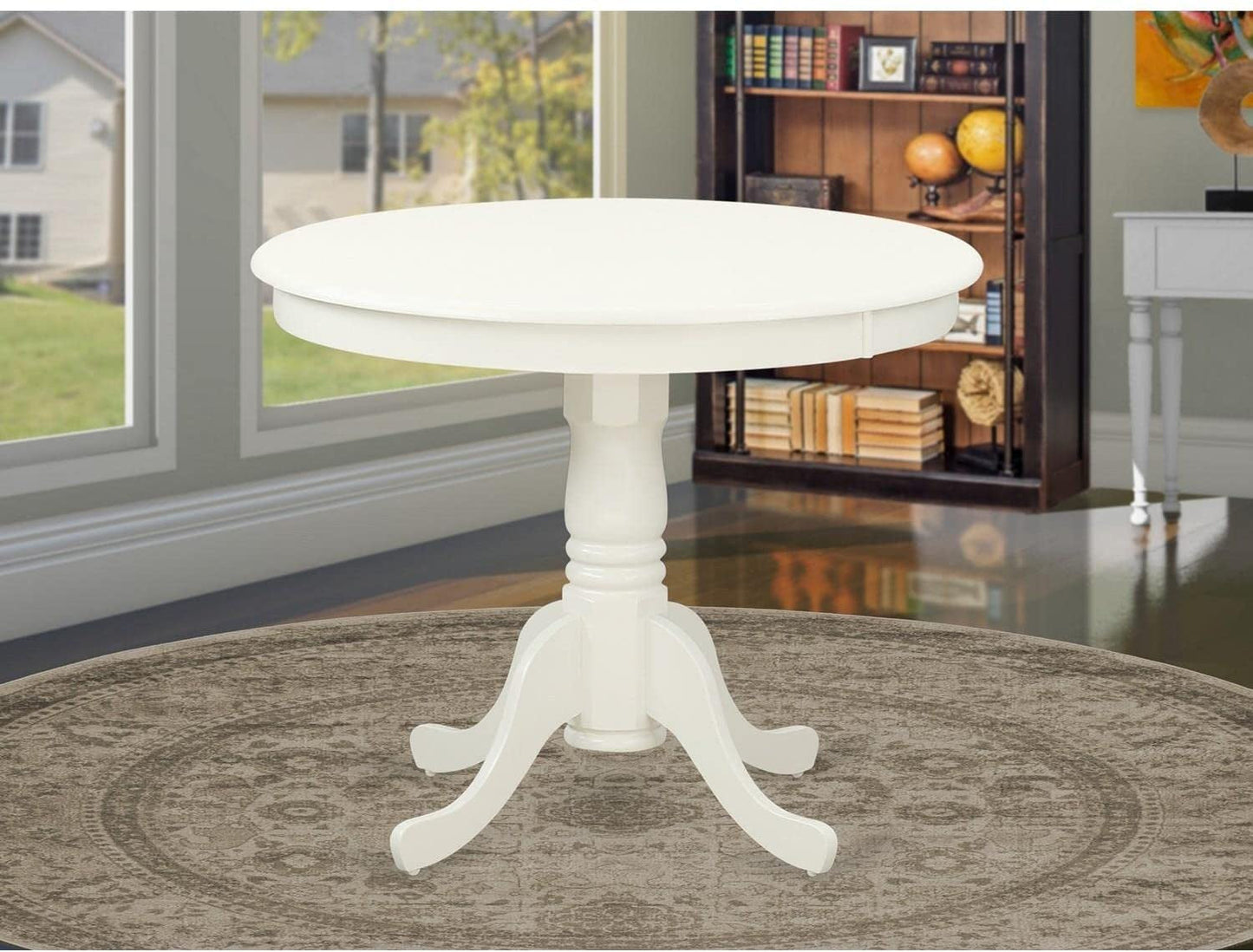 Wooden round Dining Table with Linen White Finish-0