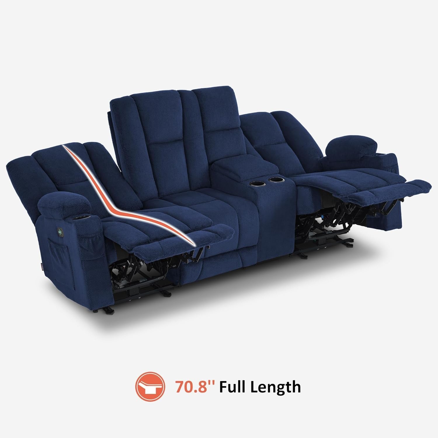 Power Reclining Sofa with Heat and Vibration,Usb Ports, Cup Holders,3-Seat Dual Recliner Sofa with Console for Living Room 6035 (Navy Blue)-4
