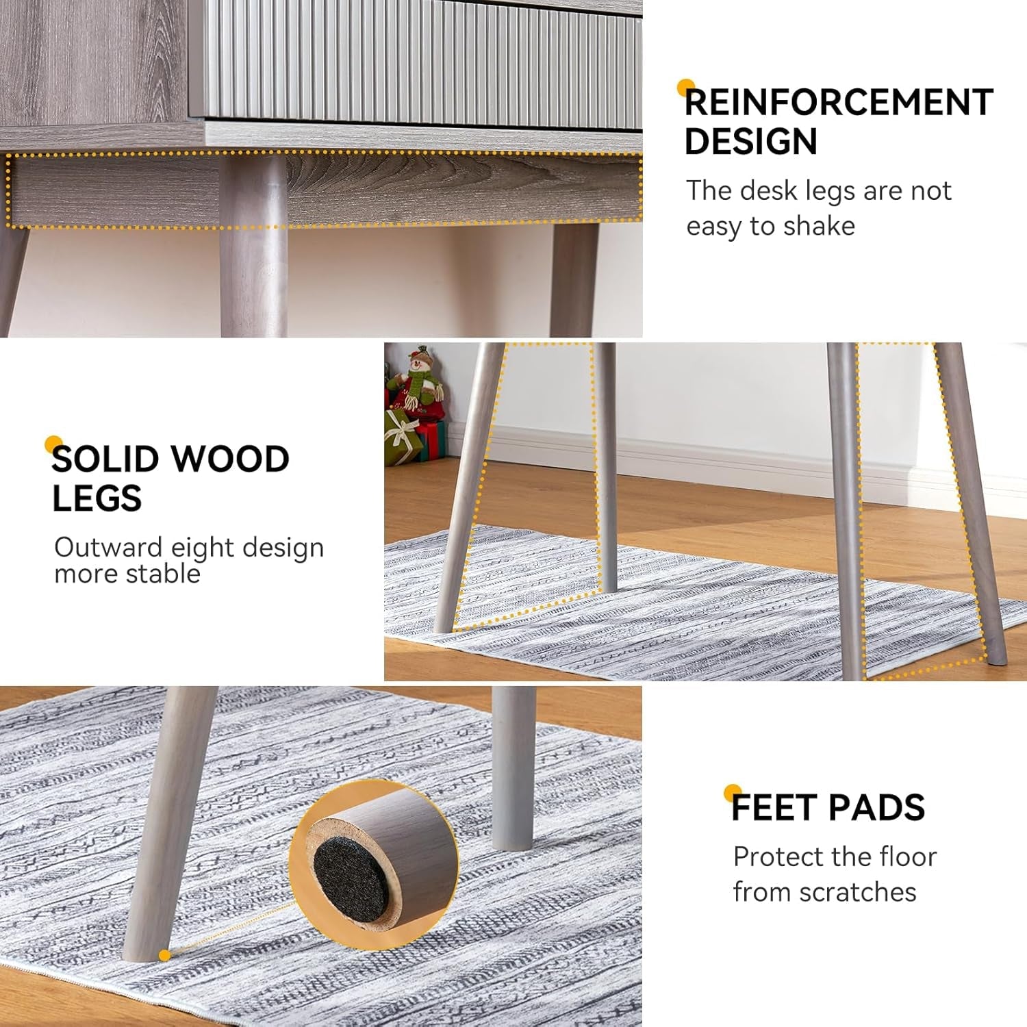 Office Desk Mid Century Modern Desk Writing Desk with Drawer Simple Home Office Desk Mid Century Desk, Grey-4