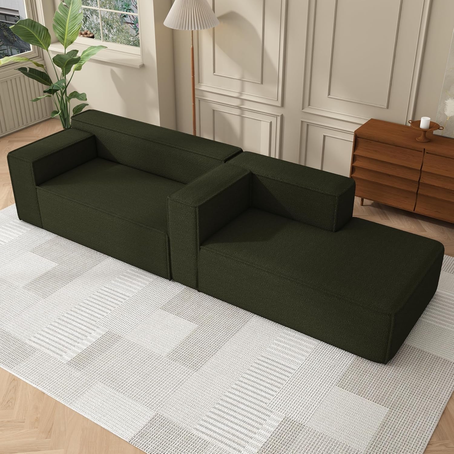 Modular Sectional Sleeper Sofa,L-Shape Chaise,7-Seater Sofa,Upholstered Couches for Living Room Bedroom,No Assembly,Green-1