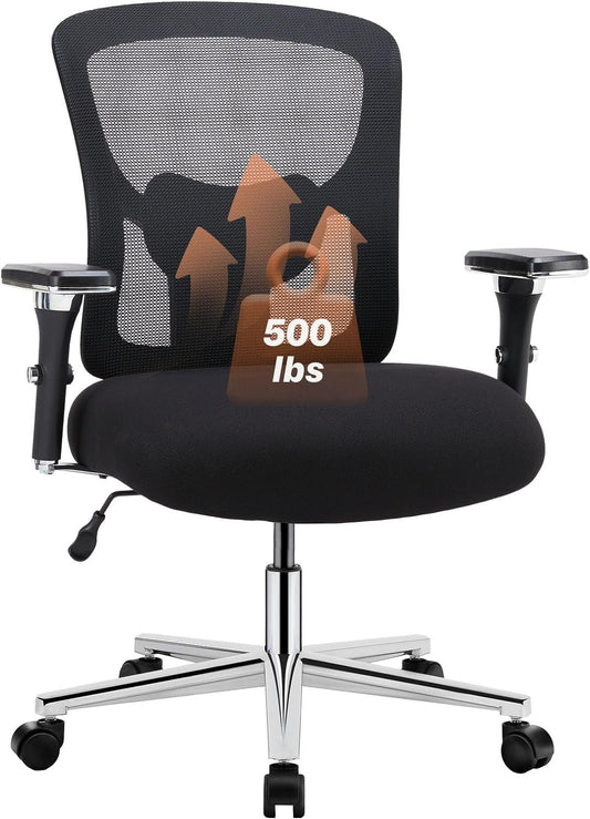 Big and Tall Office Desk Chair with Lumbar Support, 500Lbs Heavy Duty Mesh Ergonomic Computer Chair with Arm and Wide Comfy Seat, Wheels for Adult-0
