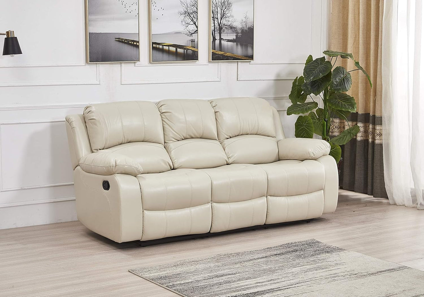 2PC Bonded Leather Recliner Set, Sofa, Loveseat, 8018, Beige-0
