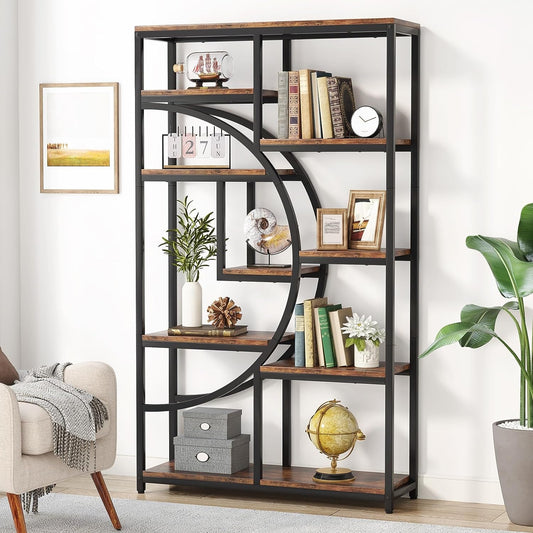 Bookshelf Industrial 5 Tier Etagere Bookcase, Freestanding Tall Bookshelves Display Shelf Storage Organizer with 9-Open Storage Shelf for Living Room, Bedroom-0