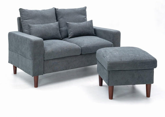Modern Sofa Set 2 3 Seater with Footstool Sofa Suite Convertible Sectional Furniture for Living Room (Grey, 2 Seater with Footstool)-0