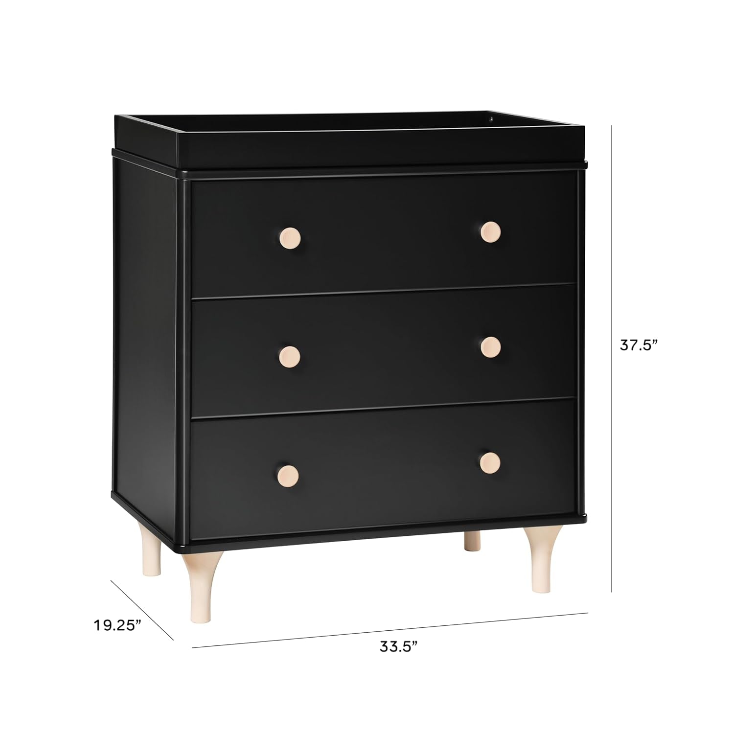 Lolly 3-Drawer Changer Dresser with Removable Changing Tray in Black and Washed Natural, Greenguard Gold Certified-2