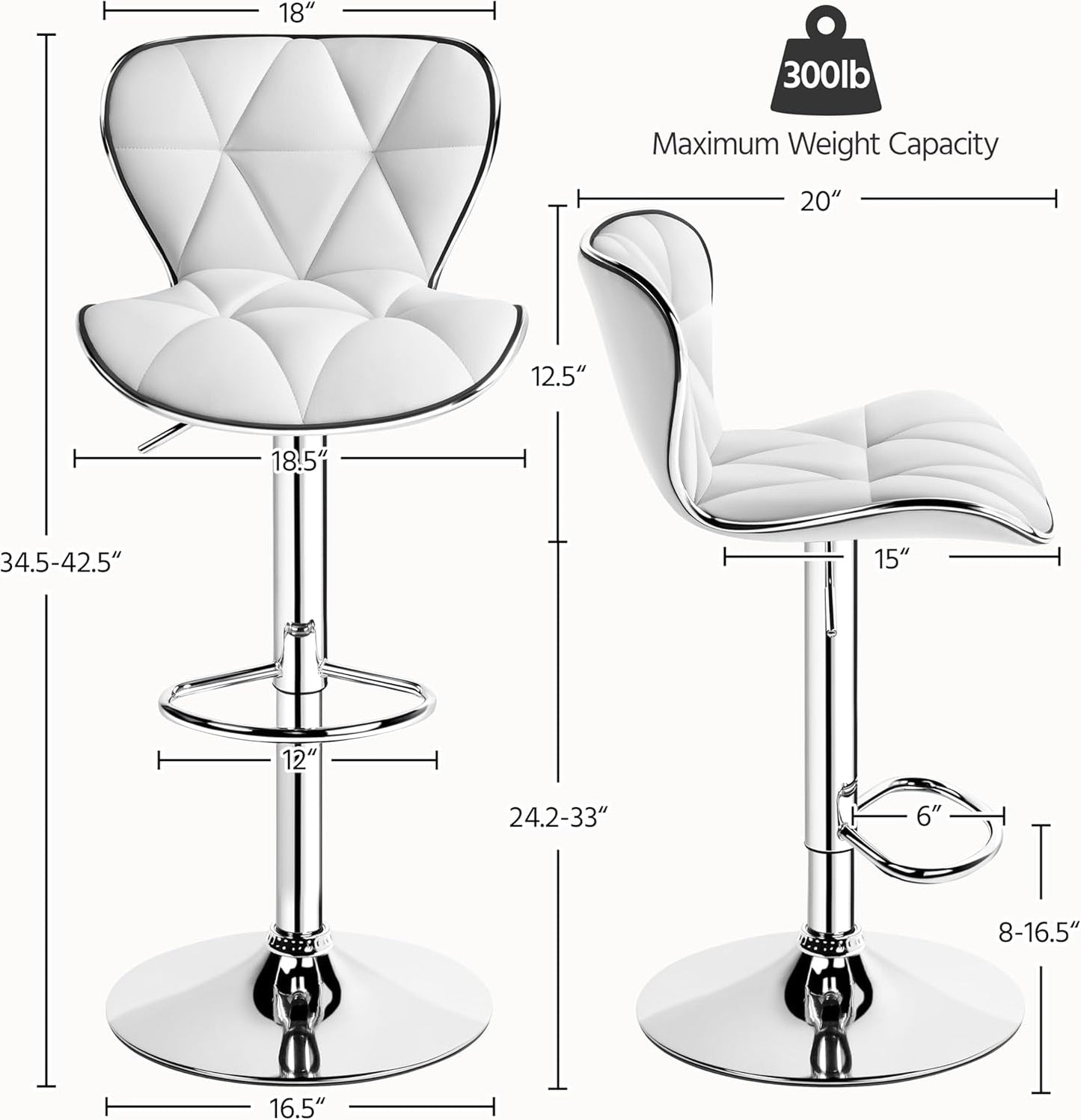 Bar Stools Set of 2, Island Chairs Shell Back, PU Leather Adjustable Barstools, Swivel Bar Chairs with Footrest for Home Kitchen, White-2