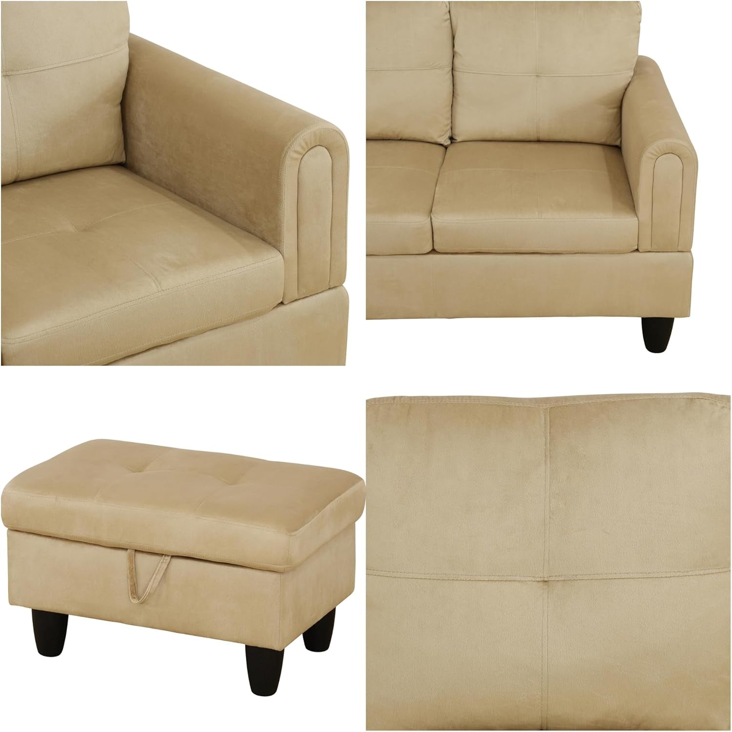 L Shaped Sectional Sofa with Ottoman, Modern Couches for Living Room, Microfiber Facing, Bedroom, Office-2