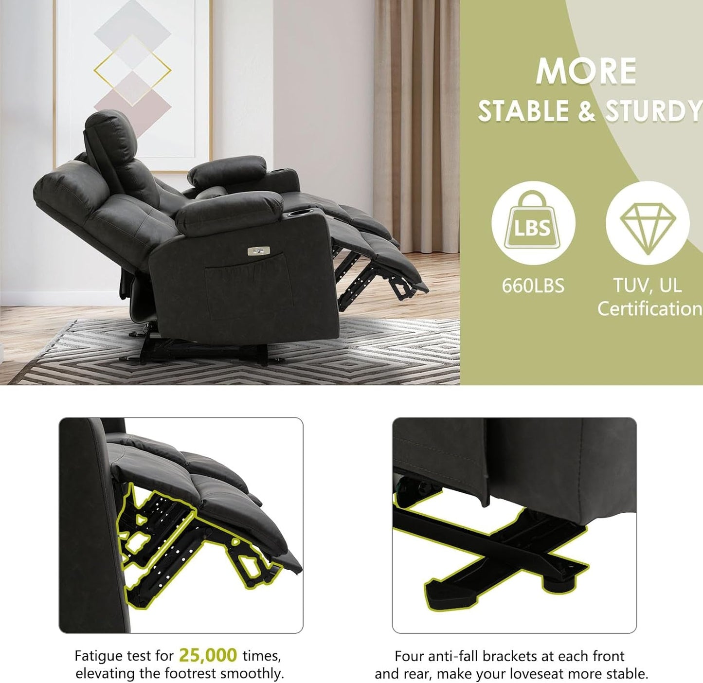 Recliner Sofa Sets for Living Room, 3 Pieces Recliner Furniture Sofa Set, Power Recliner Sofa, Loveseat, Recliner, Power Recliner Sofa Set for Living Room Furniture Set-2