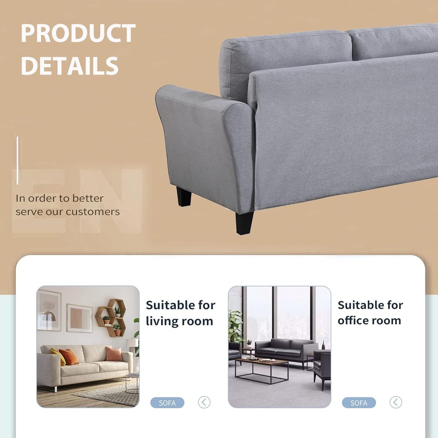 2-Piece Living Room Sectional Sofa Set, Modern Style Button Tufted Linen Upholstered Armchair and Loveseat Sofa Sectional Couch Set, Light Grey-Blue-3