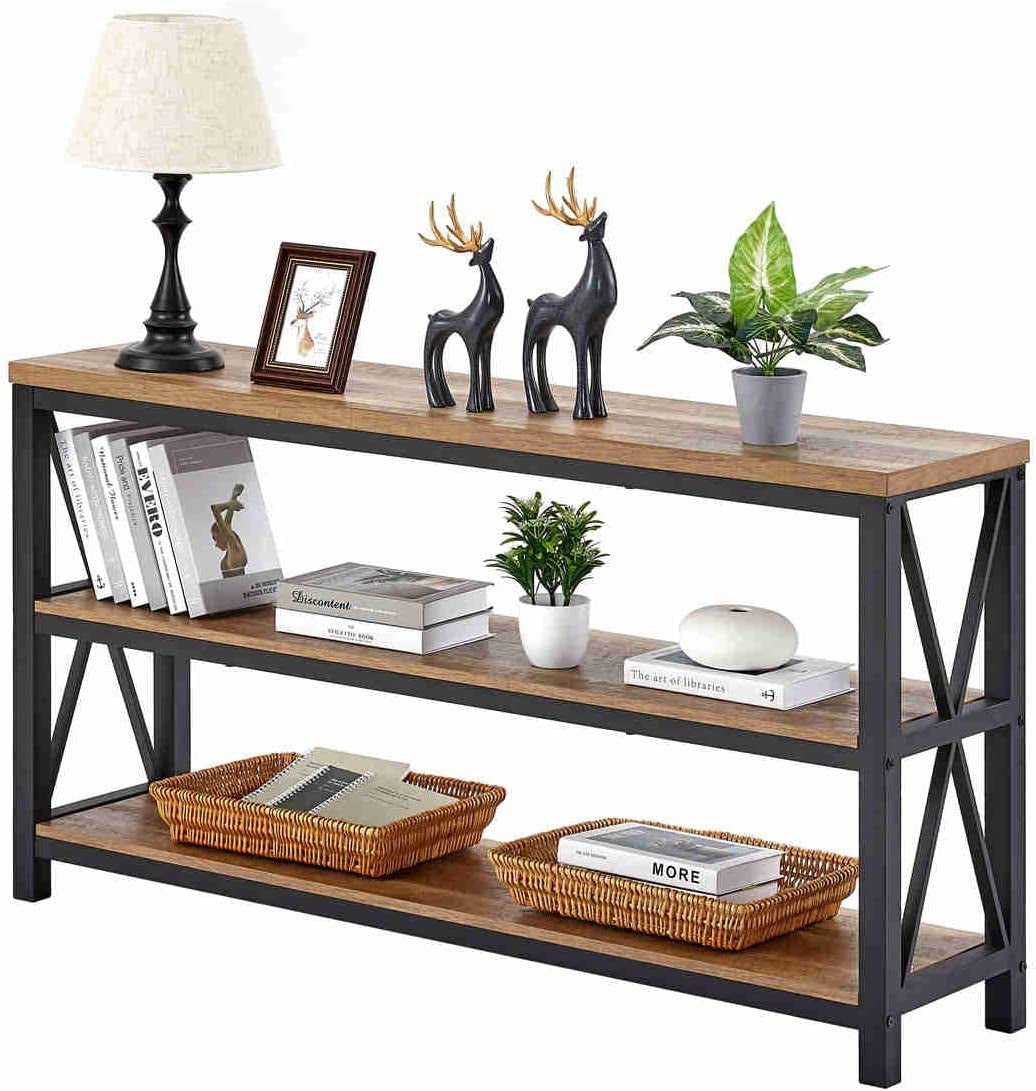 Rustic Wood Console Table with 3 Shelves-1