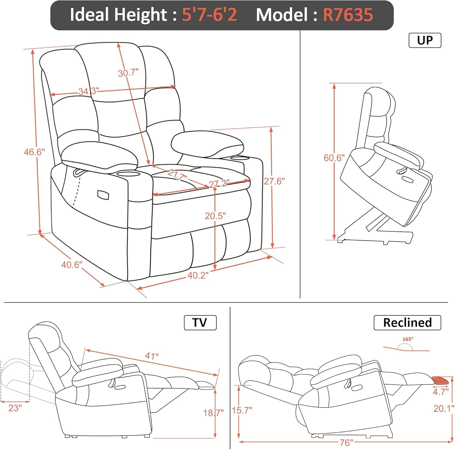 Dual Motor Power Lift Recliner Chair with Massage and Dual Heating, Adjustable Headrest for Big and Tall Elderly People, Faux Leather R7635 (Dark Grey, Large-Wide)-2