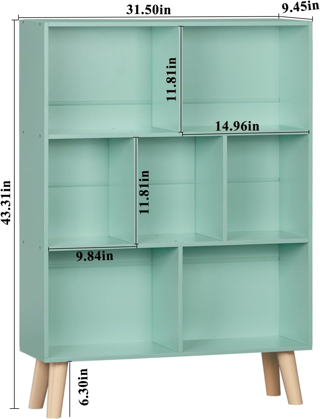 7 Cube Bookshelf 3-Tier Bookcase with Legs, Mint-Green Kids Book Shelf Cute Storage Organizer, Toy Shelves Bookshelves,Wood Display Bookcases-2