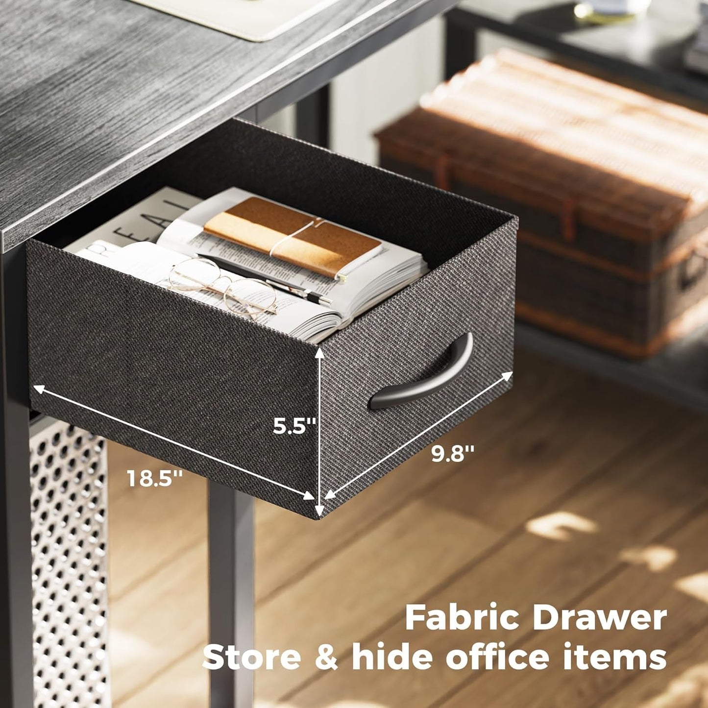 47 Inch Reversible L Shaped Desk with LED Lights & Power Outlets, Computer Desk with Shelves & Monitor Stand, Gaming Desk with Drawer, Home Office Desk Corner Desk, Grey-2