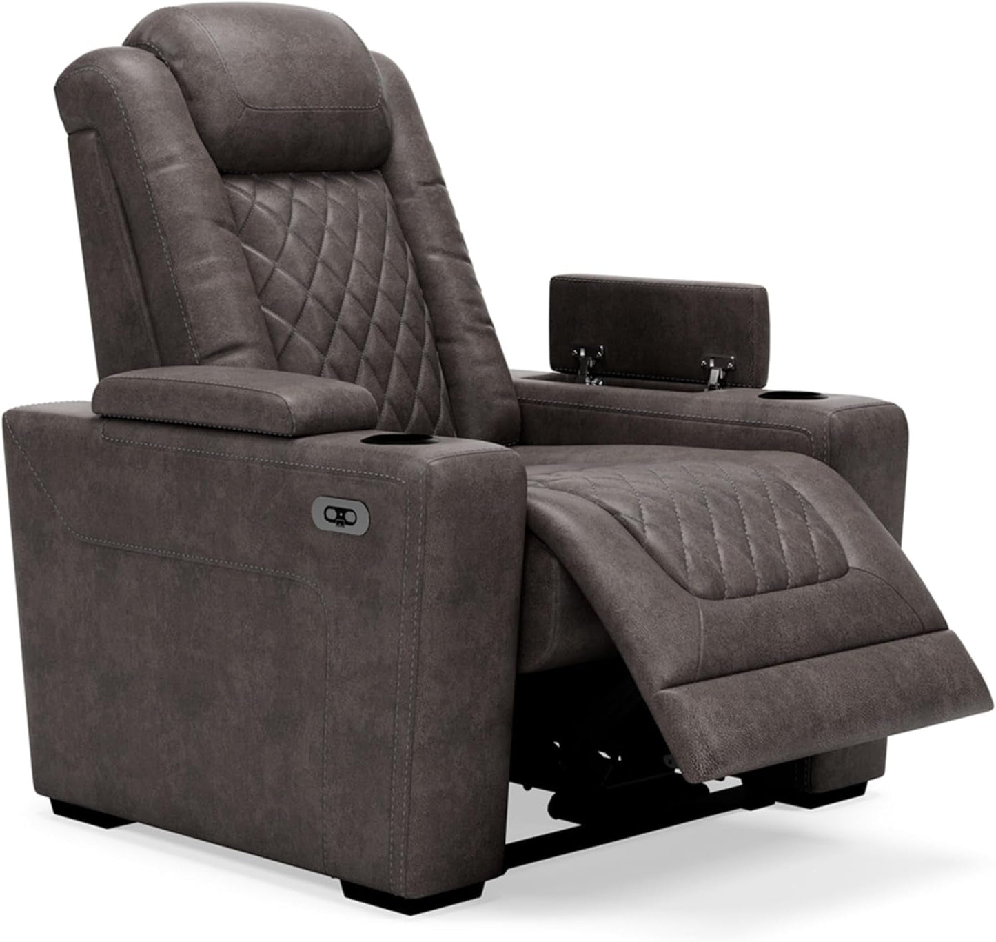 Hyllmont Contemporary Faux Leather Power Recliner with Adjustable Headrest, Dark Brown-3