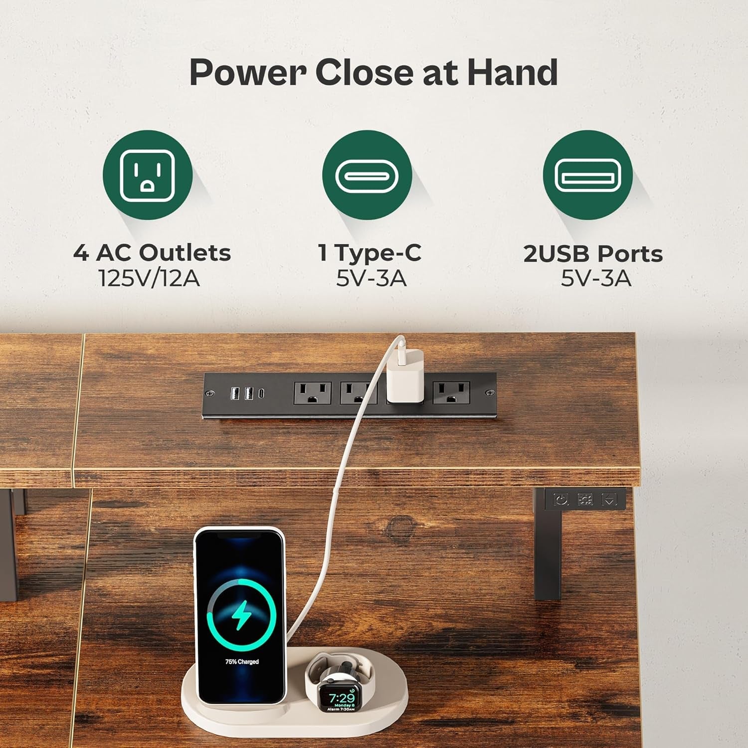 47 Inch Computer Desk with Power Outlets and LED Lights, Gaming Desk with 4 Drawers, Office Desk with Monitor Stand, Study Desk Work Desk for Home Office, Small Spaces, Rustic Brown-3