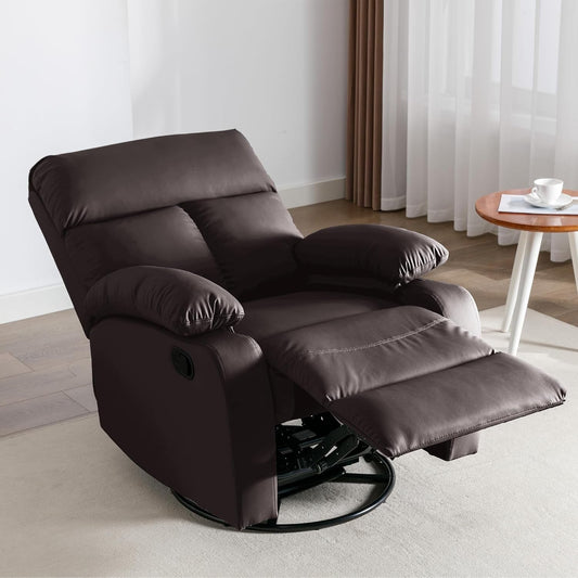 Swivel Rocker Recliner, Small Rocking Recliners Chair for Small Spaces, Small Rocker Recliner Chair for Living Room, RV, Bedroom, Nursery, Brown-0