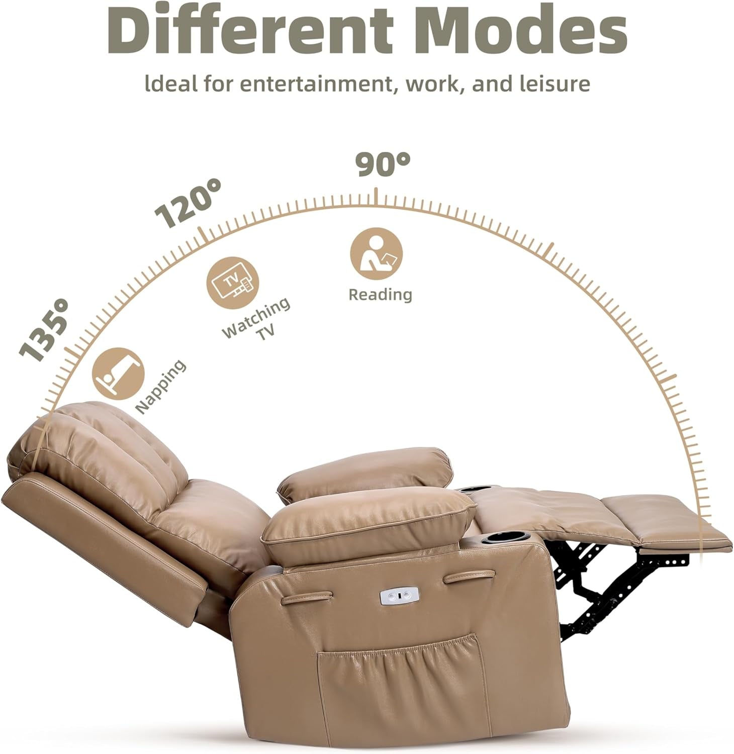 Oversized Electric Recliner Chair - 360° Rocker Swivel Recliner with Heat and Massage, PU Leather Large Recliner for Adults, Comfortable Lazy with 1.5X Sponge Filling for Living Room-4