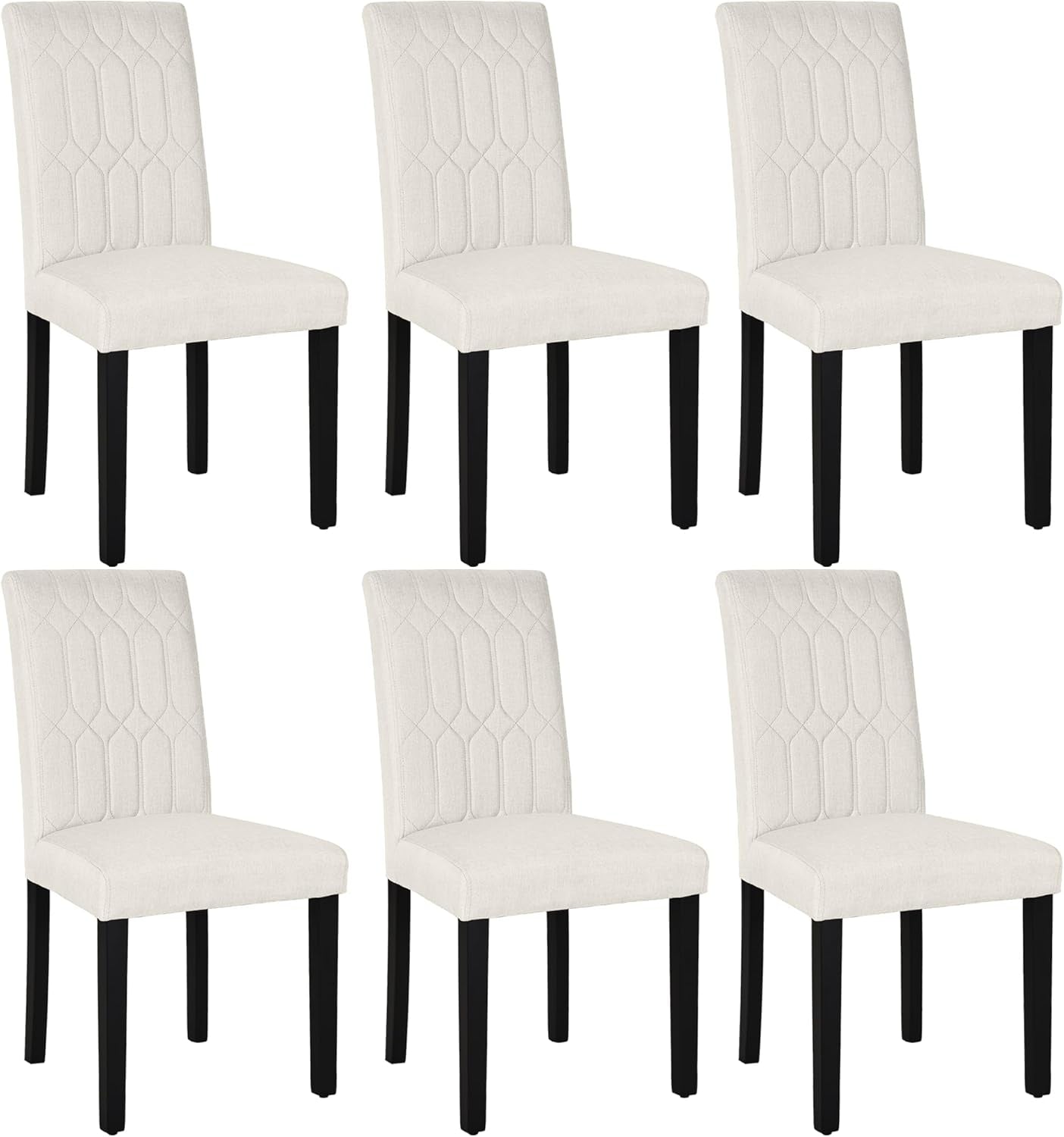 Upholstered Dining Chairs Set of 6, Modern PU Leather Accent Parsons, Solid Wood Legs W/Rubber Footpads, for Living Room Kitchen, Beige-0