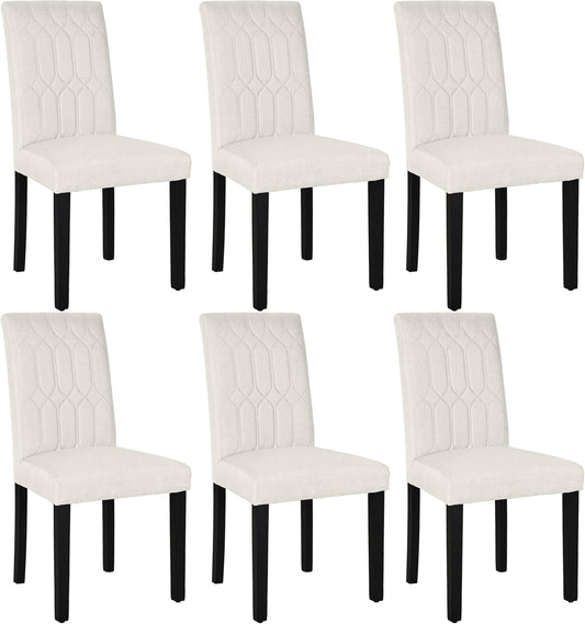 Upholstered Dining Chairs Set of 6, Modern PU Leather Accent Parsons, Solid Wood Legs W/Rubber Footpads, for Living Room Kitchen, Beige-0
