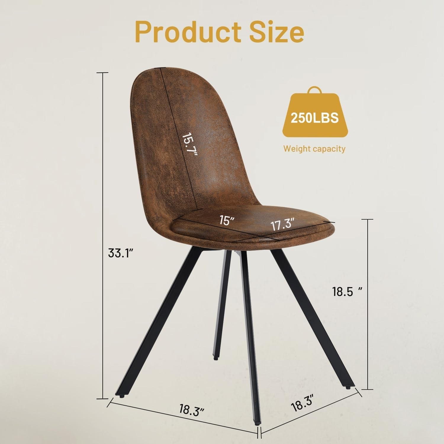 Swivel Dining Chairs Set of 4, Dining Room Chairs Suede Fabric Mid Back Armelss with Padded Rotated Seat Cushion and Metal Legs, Brown-2