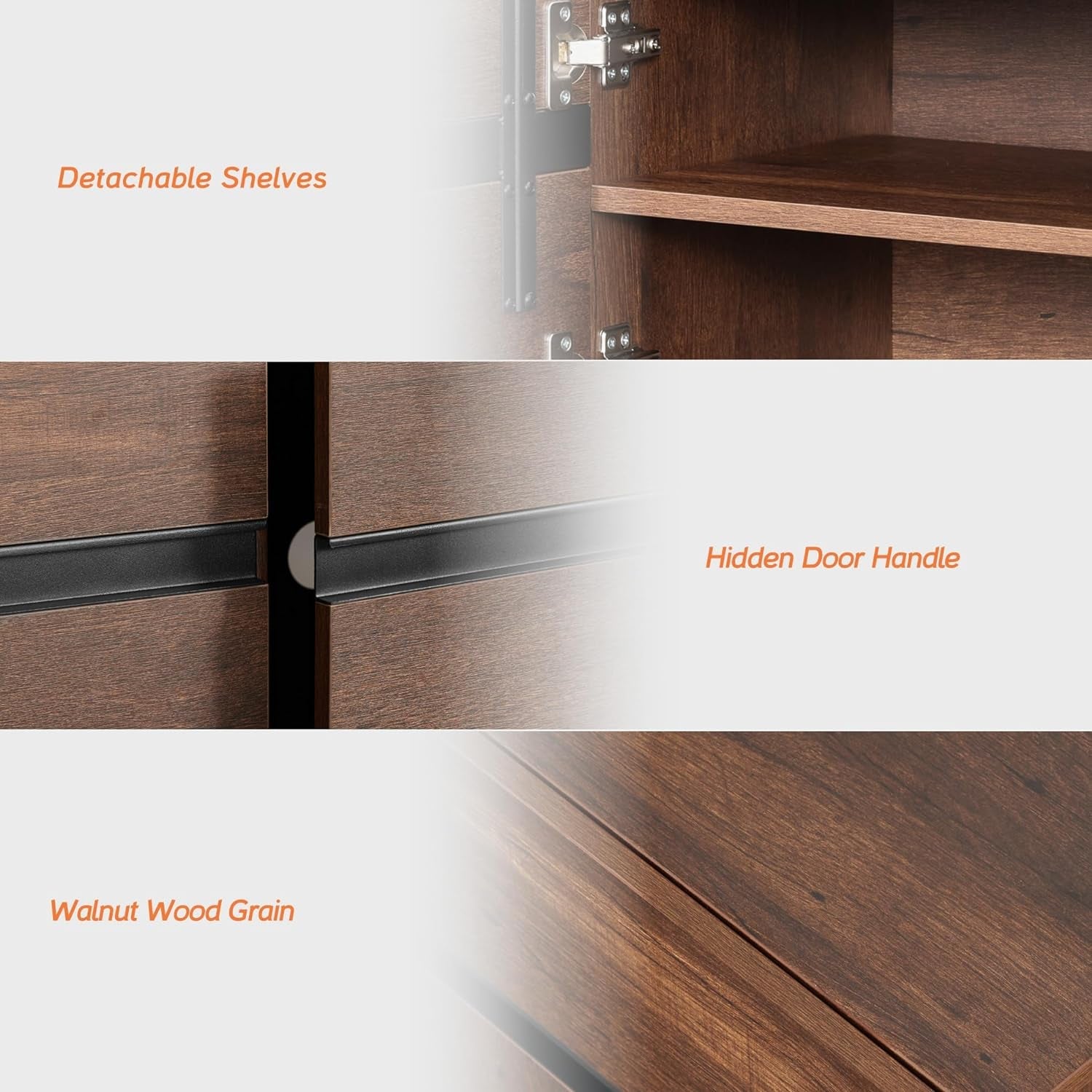 3 in 1 Modern TV Stand for Tvs up to 110 Inch, Wood Entertainment Center TV Console with Storage Cabinets and Metal Base, Media Console for Living Room,Brown-2