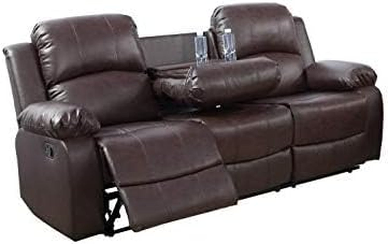Faux Leather Recliner Sofa Set, Reclining Living Room Set, Manual Reclining Sofa and Loveseat with Recliner Chair (Brown, Sofa+Loveseat)-1