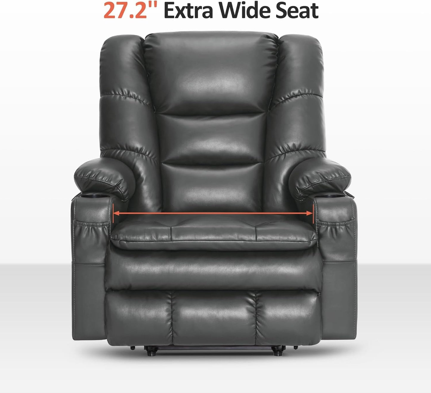 Dual Motor Power Lift Recliner Chair with Massage and Dual Heating, Adjustable Headrest for Big and Tall Elderly People, Faux Leather R7635 (Dark Grey, Large-Wide)-3