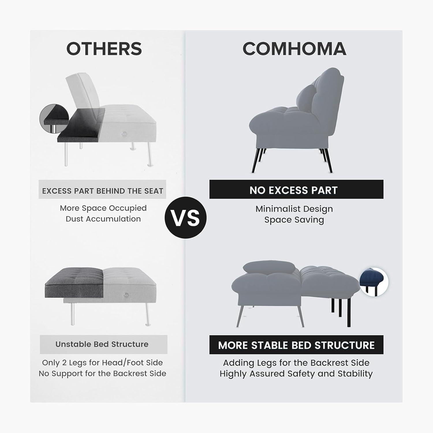 Convertible Futon Sofa Bed, 68″Fabric Futon Couch with Adjustable Backrest, Folding Futon Sleeper Recliner for Living Room Furniture (Blue)-1