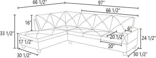 L-Shaped Sectional Sofa Set Luxurious Flannelette 5-Seat Couches, Durable and Comfortable, Space-Saving Design Perfect for Modern Living Room, Apartment, Black Grey-1