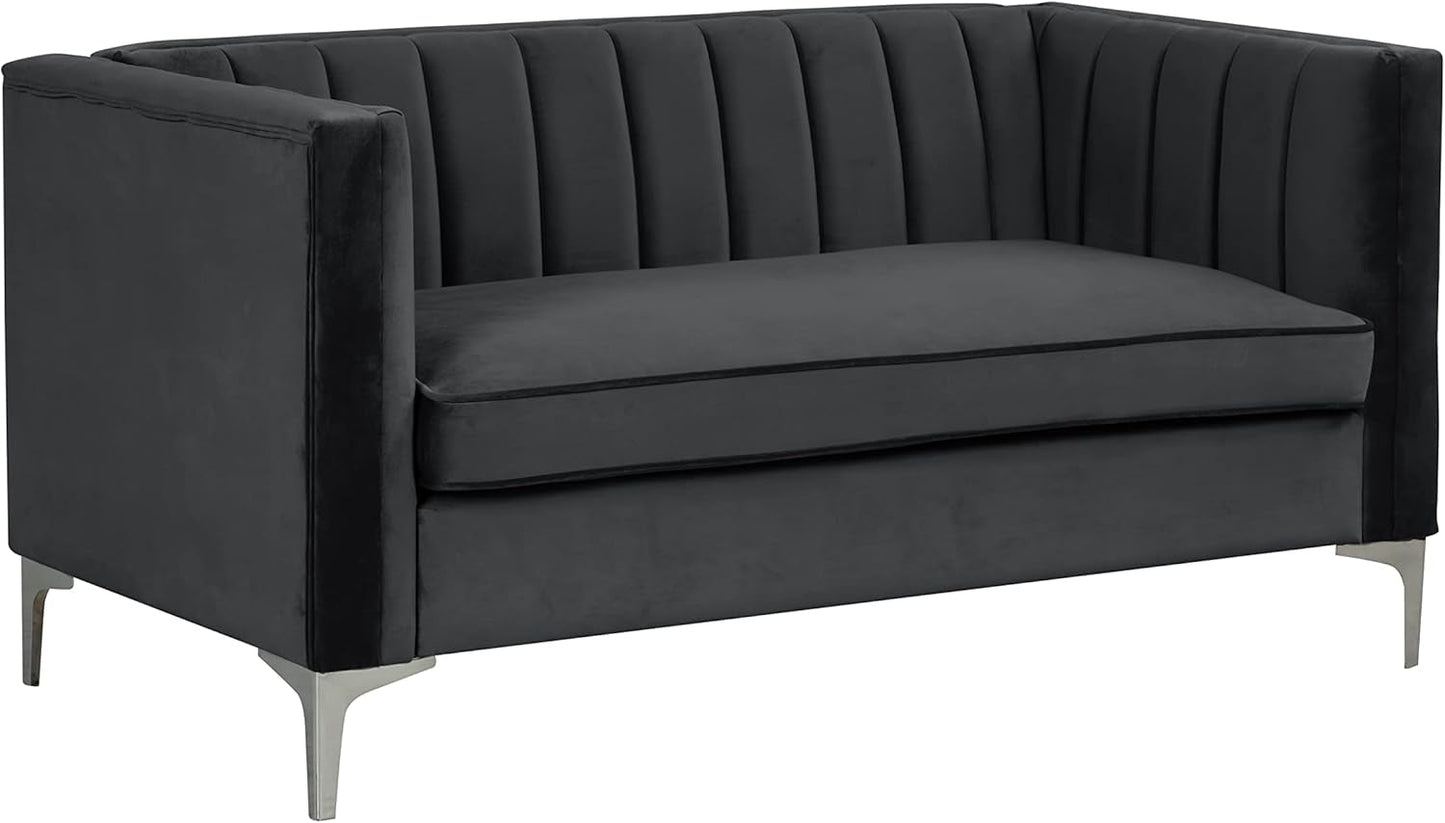 Velvet Loveseat Home Theater Seating 55" W Upholstered Modern Chesterfield Loveseat Sofa Furniture for Living Room Office Bedroom Apartment, Black-2
