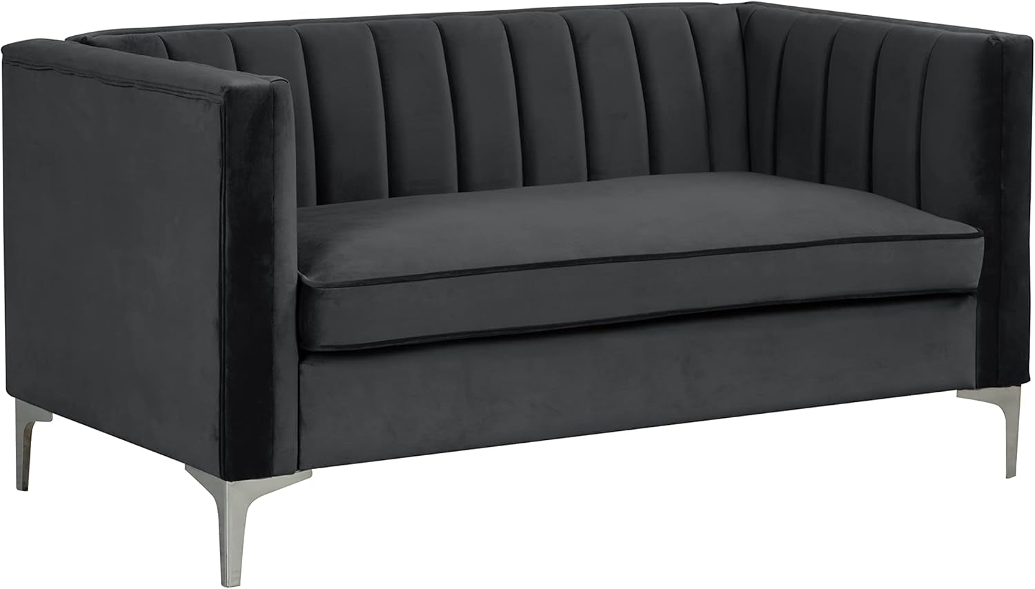 Velvet Loveseat Home Theater Seating 55" W Upholstered Modern Chesterfield Loveseat Sofa Furniture for Living Room Office Bedroom Apartment, Black-2